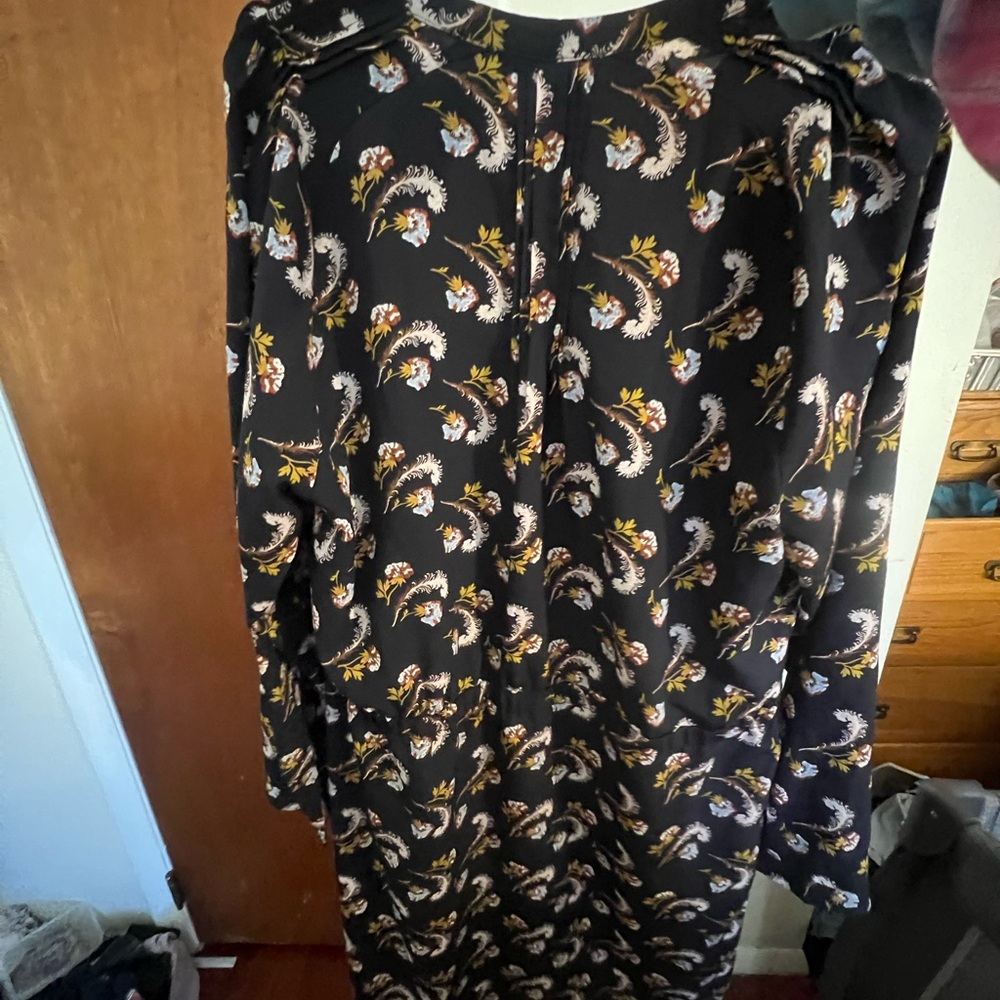 Banana Republic Black Floral Long Sleeve Dress